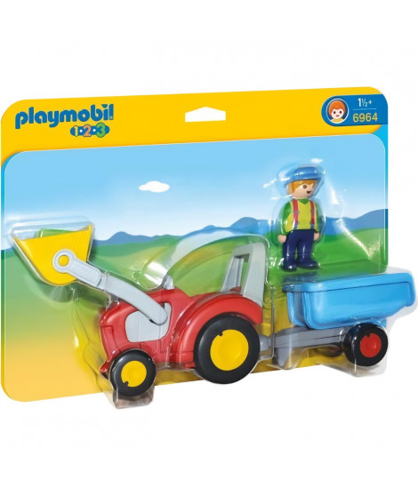 PLAYMOBIL - 6964 - PLAYMOBIL 1.2.3 - Fermier avec tracteur et remorque