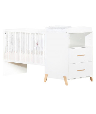 Lit Combiné Evolutif 120x60 en 90x190 en bois blanc