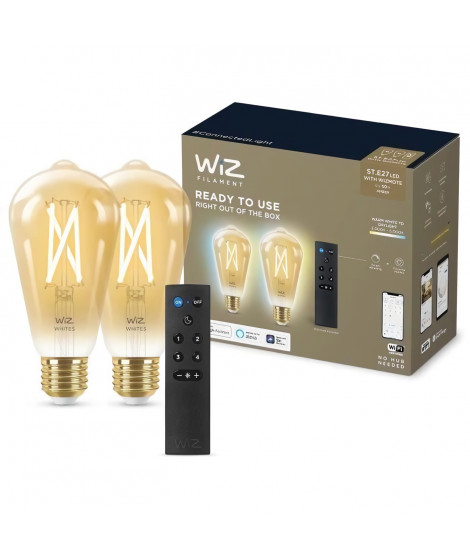 Kit de démarrage WiZ 2 ampoules connectées Edison Blanc variable E27 50W + Télécommande nomade variateur de lumiere