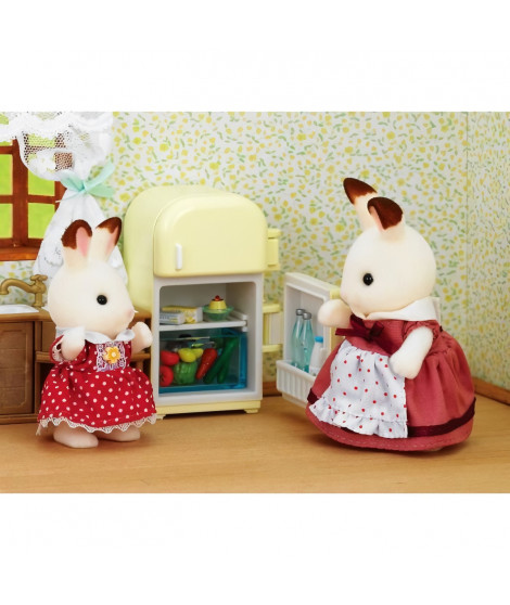 SYLVANIAN FAMILIES - 5014 - Set Maman Lapin Chocolat et Réfrigérateur avec Accessoires - Pour Enfants des 3 Ans