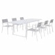 Ensemble repas 6 personnes - Table extensible aluminium avec plateau en verre 160/240 + 6 fauteuils assise textilene - Blanc