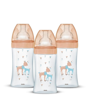 Lot de 3 Biberons DODIE Anti-Colique Sensation+ - Verre - 270ml - 0-6 Mois - Tétine plate - Débit 2