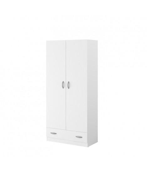 PARISOT Armoire 2 portes battantes + 1 tiroir - Panneaux de particules - Décor Blanc - L 78 cm x P 38 cm x H 170 cm - VARIA