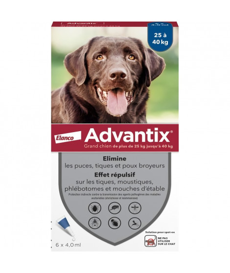 Advantix Chien Solution Antiparasitaire Grande Race 25 a 40kg 6 pipettes