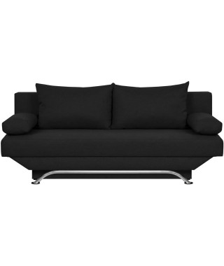 Banquette convertible 3 places avec coffre de rangement - Tissu Noir - L187 x P 91 x H 82 cm - TEIJO