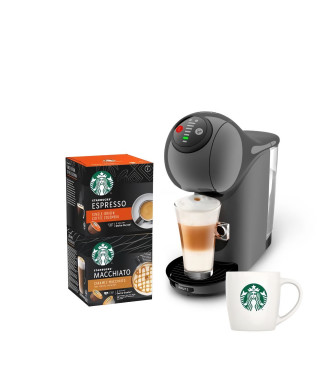 KRUPS NESCAFE DOLCE GUSTO Machine a café + 2 boites de capsules espresso et macchiato + mug Starbucks, Compact, Anthracite YY…