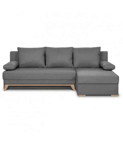 Canapé d'angle convertible - Tissu Gris - L 197 x P 91/132 x H 82 cm - TEIJO