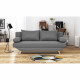 TEIJO Banquette convertible 3 places + coffre de rangement - Pieds bois clair - Tissu Gris Clair - L187 x P 91 x H 82 cm