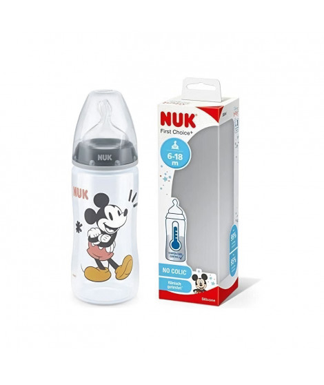 NUK Biberon FC+ Mickey - Temperature Control - En silicone - 300 ml - 6-18 mois