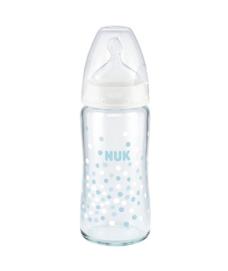 NUK Biberon Serenity+ - Col large - En verre - Contrôle de température - 240 ml - 0-6 mois