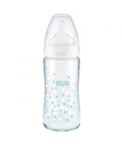 NUK Biberon Serenity+ - Col large - En verre - Contrôle de température - 240 ml - 0-6 mois