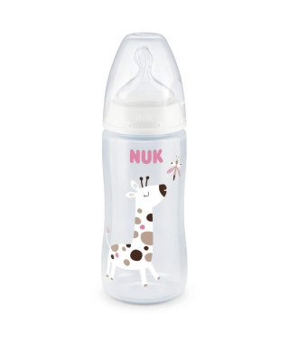 NUK Biberon Serenity+ - Col large - Contrôle de température - 300 ml - 0-6 mois - Girafe