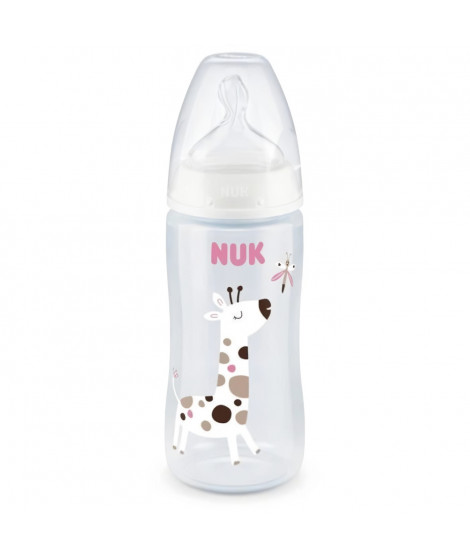 NUK Biberon Serenity+ - Col large - Contrôle de température - 300 ml - 0-6 mois - Girafe