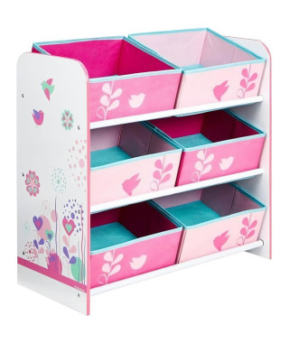 Fleurs et Oiseaux - Meuble de rangement pour chambre d'enfant avec 6 bacs