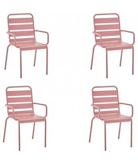 Lot de 4 fauteuils de jardin - Acier - Rose