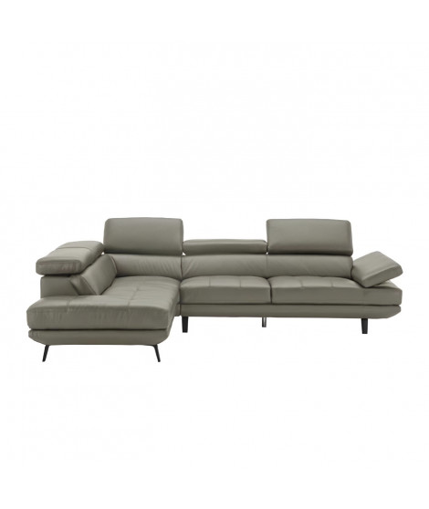 Canapé d'angle gauche fixe - Cuir gris - L 300 x P 231 x H 73 cm - STORM