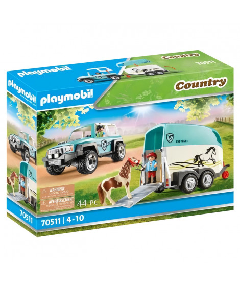 PLAYMOBIL - 70511 - Voiture et van pour poney - Country - Multicolore - 44 pieces