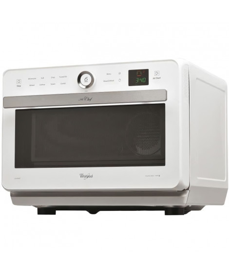 WHIRLPOOL JT469WH - Micro-ondes Jet Chef - 33 L - 6eme SENS Combi Crisp Vapeur - Cavité Inox - Plateau tournant 36 cm - Blanc