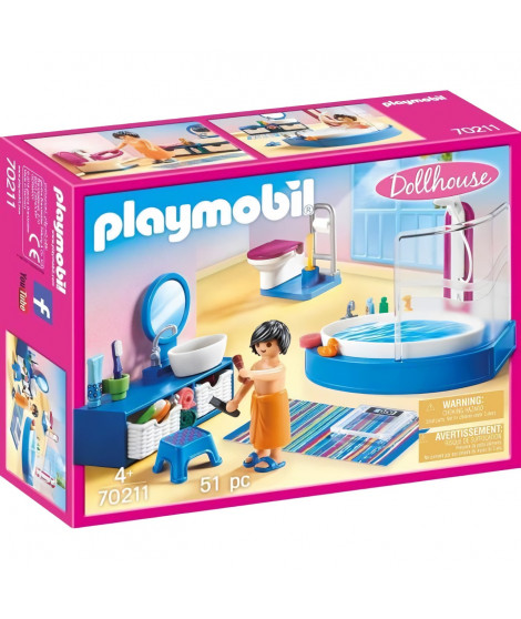 PLAYMOBIL - 70211 - Dollhouse La Maison Traditionnelle - Salle de bain avec baignoire