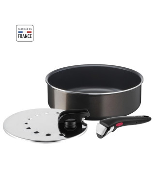 TEFAL INGENIO L1509002 Lot de 3 pieces, Sauteuse 24 cm + Couvercle + Poignée, Pas d'induction, Antiadhésif, Fabriqué en France