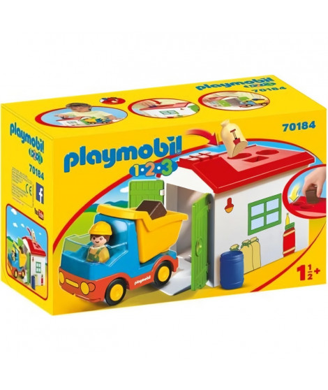 PLAYMOBIL - 70184 - PLAYMOBIL 1.2.3 - Ouvrier avec camion et garage - Matériaux mixtes - Enfant - Multicolore