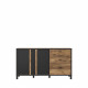 Buffet HAYATO 2 portes - 2 tablettes, 3 tiroirs - 154,5 cm - Décor noir combiné avec de l'épicéa alpin - Poignées en métal noir