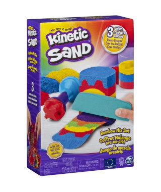 KINETIC SAND - COFFRET ARC-EN-CIEL 390 G + 6 accessoires - 6053691 - Sable magique a modeler - Jouet 3 ans, Modele aléatoire