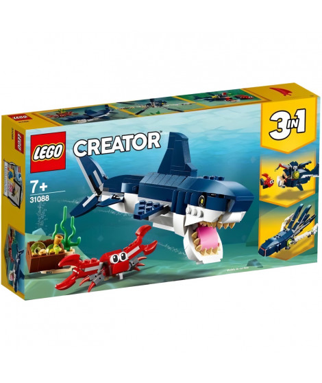 LEGO Creator 3-en-1 31088 Les Créatures Sous-Marines, Figurines Animaux Marins, Requin, Crabe