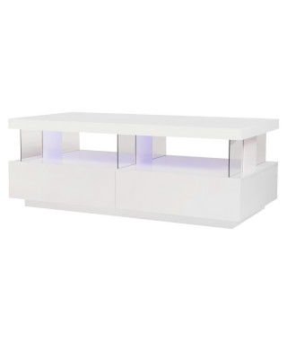 Table basse LED contemporain BLUE LIGHT - Rectangulaire - MDF - Blanc laqué brillant - L120 x P60 x H45 cm