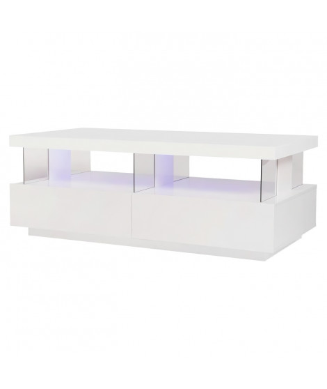 Table basse LED contemporain BLUE LIGHT - Rectangulaire - MDF - Blanc laqué brillant - L120 x P60 x H45 cm