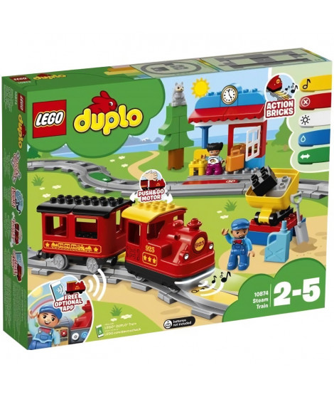 LEGO 10874 DUPLO Town Le Train a Vapeur, Jouet a Pile, Avec Sons, Lumieres et télécommande, Jeu De Train Pour Enfants 2-5 ans