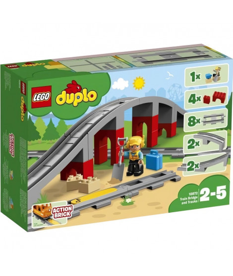 LEGO 10872 DUPLO Town Les Rails Et Le Pont Du Train, jouet pour enfants 2-5 ans, Jeu De Construction Avec Klaxon en Brique So…