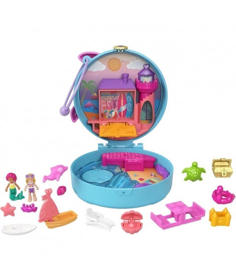 Polly Pocket - Coffret la plage du dauphin, avec Polly et sirene, 5 surprises et 13 accessoires - Mini-poupée - Des 4 ans