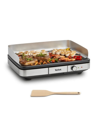 TEFAL Plancha électrique, 2300 W, Revetement antiadhésif, Jusqu'a 12 personnes, Thermostat réglable, Pare vent, Taille XXL CB…