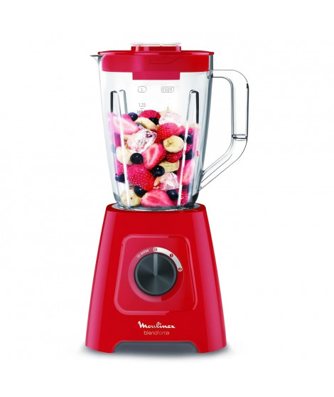 MOULINEX LM420510 Blender électrique, Mixeur, 600 W, Bol 1,25 L, 5 programmes, 4 lames amovibles, Smoothies, Glace pilée, Ble…