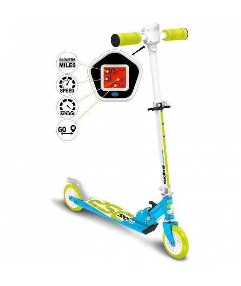 Trottinette pliable avec compteur de vitesse - bleu - Skids Control