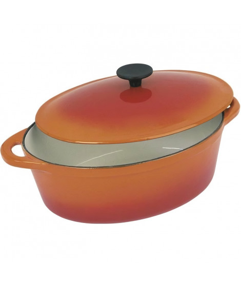 CREALYS GRAND CHEF Cocotte ovale en fonte d'acier émaillée - L 37 cm - 9 L - Orange - Tous feux dont induction