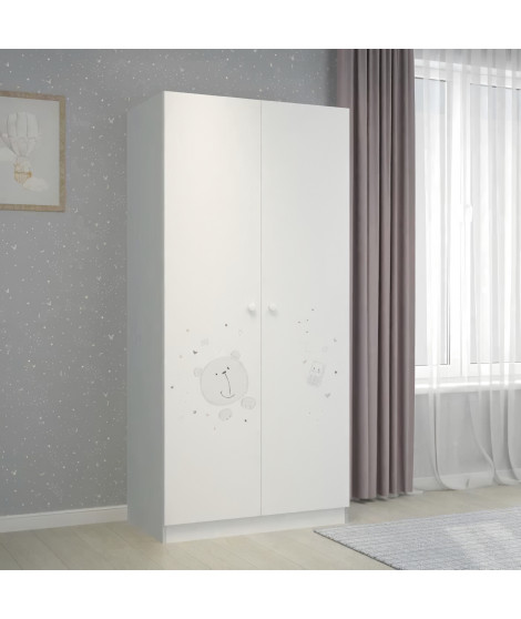 POLINI KIDS OURSON TEDDY Armoire NINA  2 portes avec penderie blanc/gris - Hauteur 190 cm