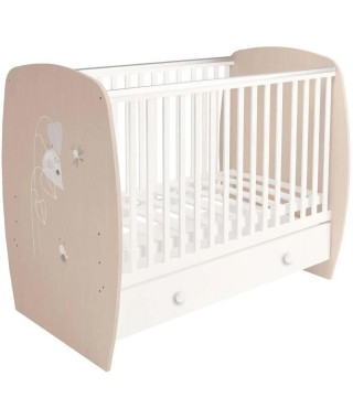 POLINI KIDS AMIS ZEN  Lit NEVA 120*60 avec tiroir blanc/naturel