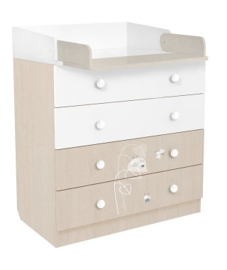 POLINI KIDS AMIS ZEN Commode a langer VOLGA 4 tiroirs avec plan a langer rabattable blanc naturel