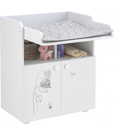 POLINI KIDS AMIS ZEN Commode a langer POLSKA 2 portes avec plan rabattable blanc