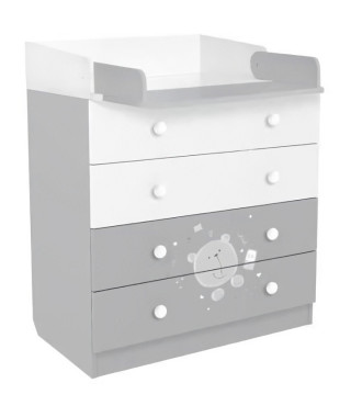 POLINI KIDS OURSON TEDDY Commode a langer VOLGA 4 tiroirs avec plan a langer rabattable blanc gris