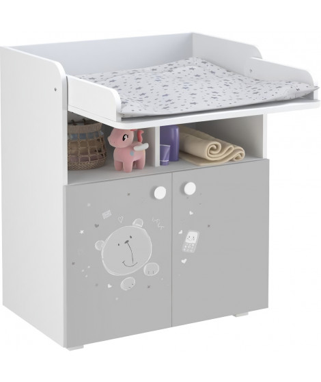 POLINI KIDS OURSON TEDDY Commode a langer POLSKA 2 portes avec plan rabattable blanc gris