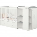 Polini - lit combine evolutif teddy blanc/gris de 60x120 cm a 90x190cm - Tiroir, sommier, barriere de lit et tablette inclus