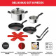 TEFAL B818S804 Delicious Batterie de cuisine inox 8 pieces Casserole, Faitout, 2 Poeles, Louche, Ecumoire, Feutrine protege-p…