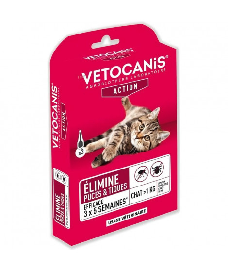 VETOCANIS Pipettes Spot on, Anti-puces et Anti-tiques - Pour chat