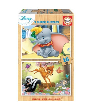 EDUCA - Puzzle - 2x16 BOIS DISNEY ANIMALS - BAMBI + DUMBO