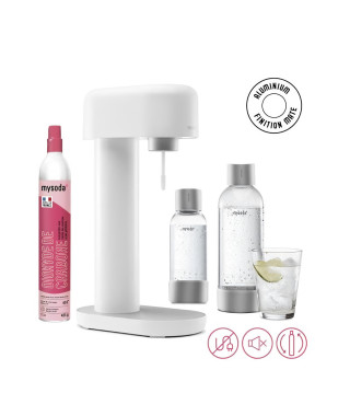 MYSODA Machine a Soda Ruby White, 1 bouteille 0.5L , 1 bouteille 1L, 1 cylindre de CO2