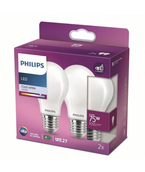 Philips ampoule LED Equivalent 75W E27 Blanc froid non dimmable, verre, lot de 2