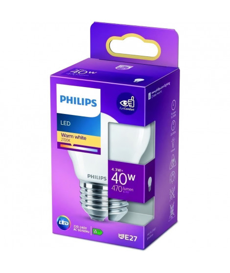 PHILIPS LED Classic 40W Sphérique E27 Blanc Chaud Dépolie Non Dimmable